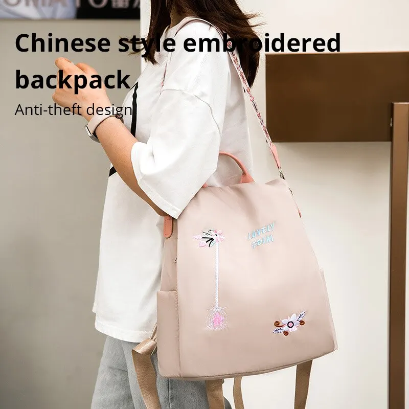 Waterproof Oxford Women Backpack Fashion Casual Embroidery Bag Designer Female Large Capacity Travel Handbag Shopping Knaps