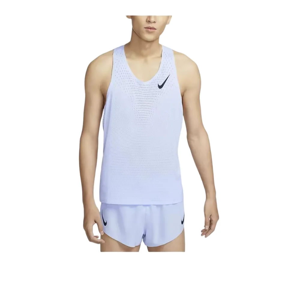 Nike Dri-Fit AeroSwift Men's Sleeveless Running Tank – Soccer Gray, Round-Neck, Logo Print, Breathable FN4232-085