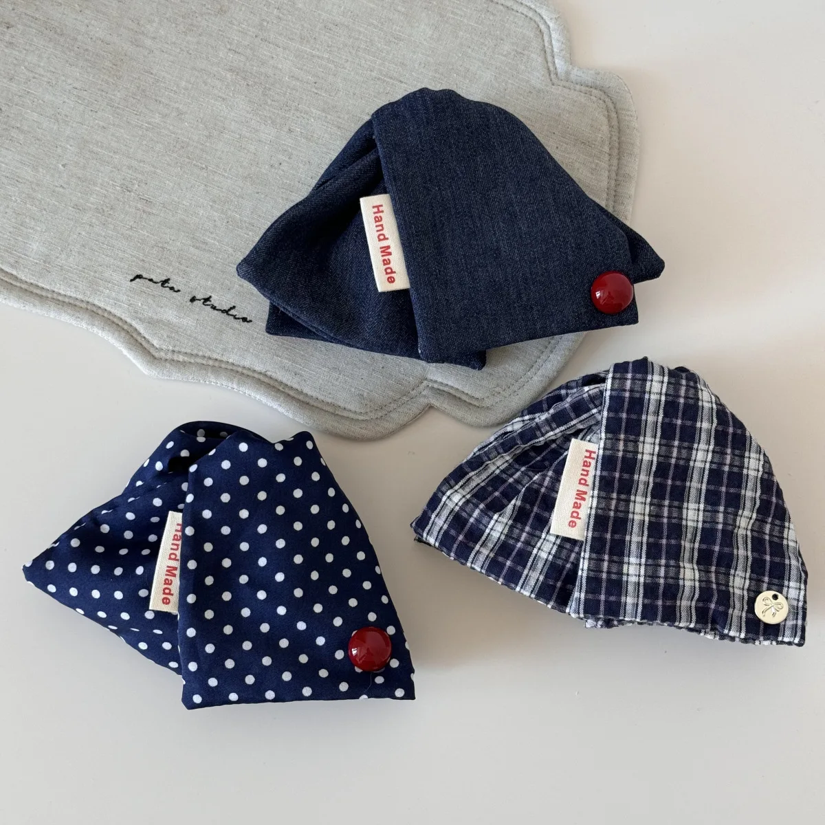 Korean Fabric Bow Hair Claw Women Girls Sweet Navy Blue Plaid Hair Grab Clip Korean Back Head Shark Ponytail Clip Headband New