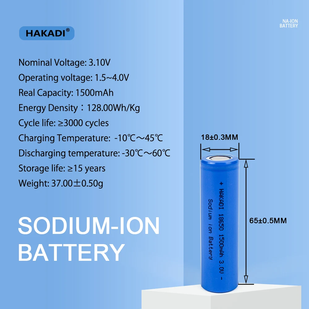 HAKADI 3V 1300mah 1500mah Rechargeale 18650 Sodium-ion Batteries Hihg Rate Discharge 100-200PCS For Start Power DIY 12V 24V 48V