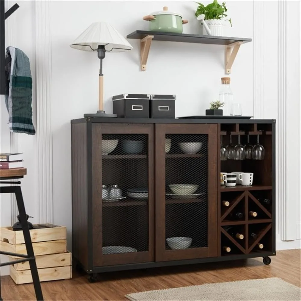 

Wine Rack Buffet with Casters,15.7"D x 47.2"W x 36"H, with Display for Kitchen Dining Room,Liquor Cabinet with Wine Rack Storage