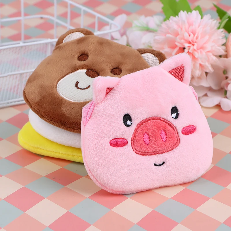 Portamonete portatile in peluche per animali dei cartoni animati Simpatico panda Piggy Bear Pollo Custodia per il cambio dei soldi Borsa portaoggetti per portafoglio piccolo per regali per bambini