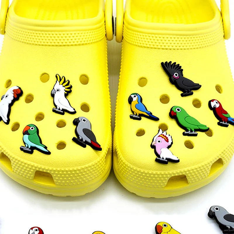 Grosir 1 buah aksesori sepatu PVC untuk Crocs Charms burung lencana wanita bakiak gesper pin anak-anak dekorasi gelang Jeans