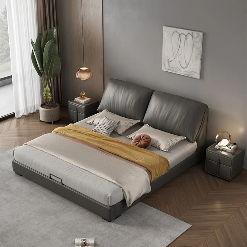 Elephant Ears First Layer Leather Bed, Double Bed, 1.8 Master Bedroom, Wedding Bed, Italian, Minimalist, Nordic