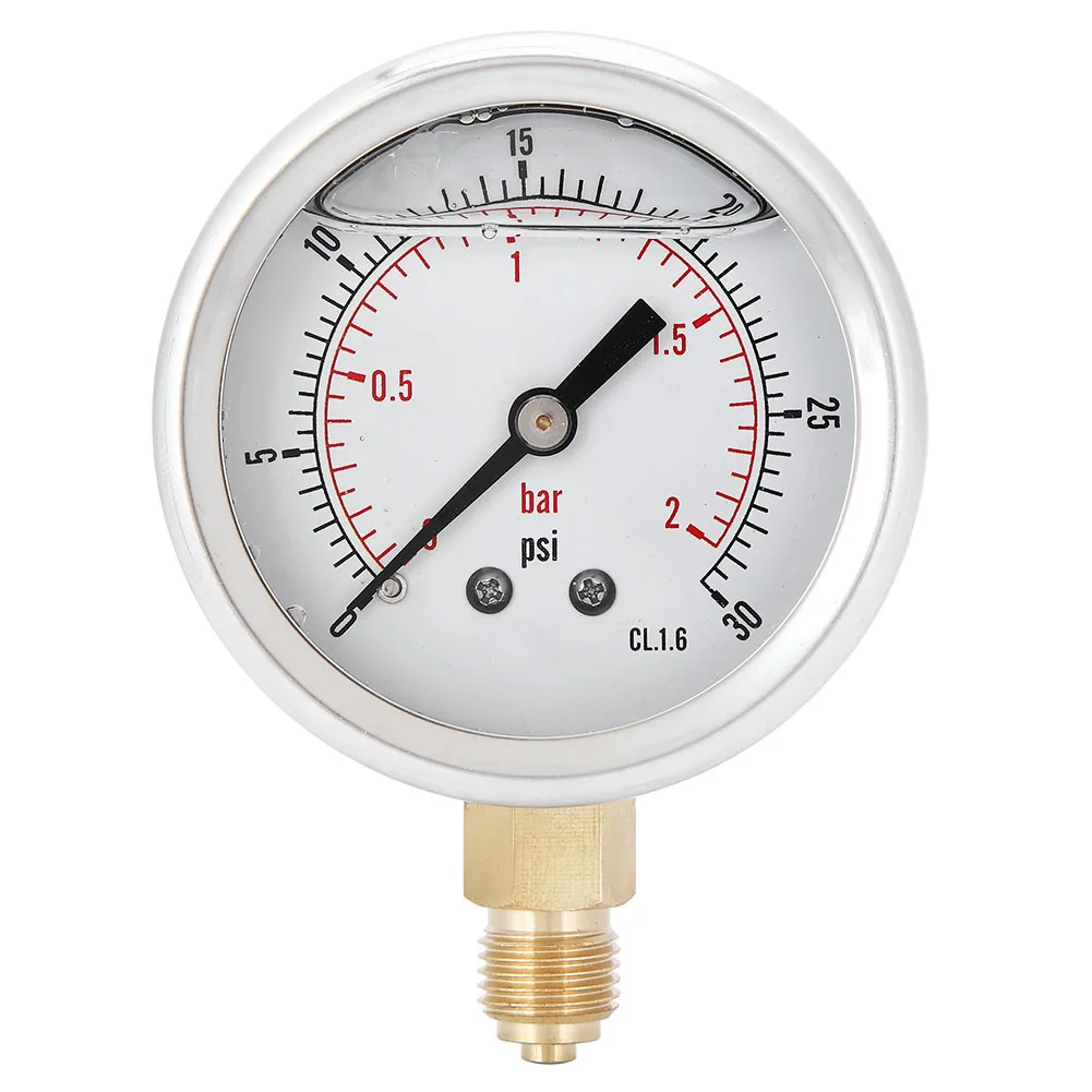 Drukmeter TS-PGG604-2bar Y60, een uiterst nauwkeurige, radiale, met olie gevulde vacuümdrukmeter voor machines, geschikt voor het meten van de oliedruk.