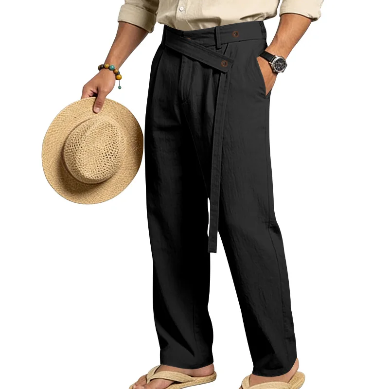 Grenzüberschreitende italienische Neapolitaner Gorger Old Money Style Herren Freizeithose aus Leinen im Commuter-Stil – Detail 34
