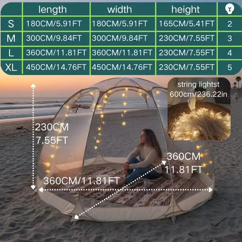 Quick-Set Bubble Tent Camping Pod Windproof Cold-Resistant PVC Outdoor Shelter with String Lights for Nighttime Ambiance