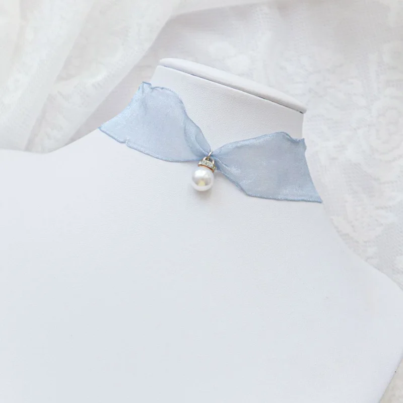 Blue Band Stars Lace Choker for Women Sexy Pearl Hearts Design Fashion Necklace Clavicle Jewelry Accessory Ideal Girl Gift
