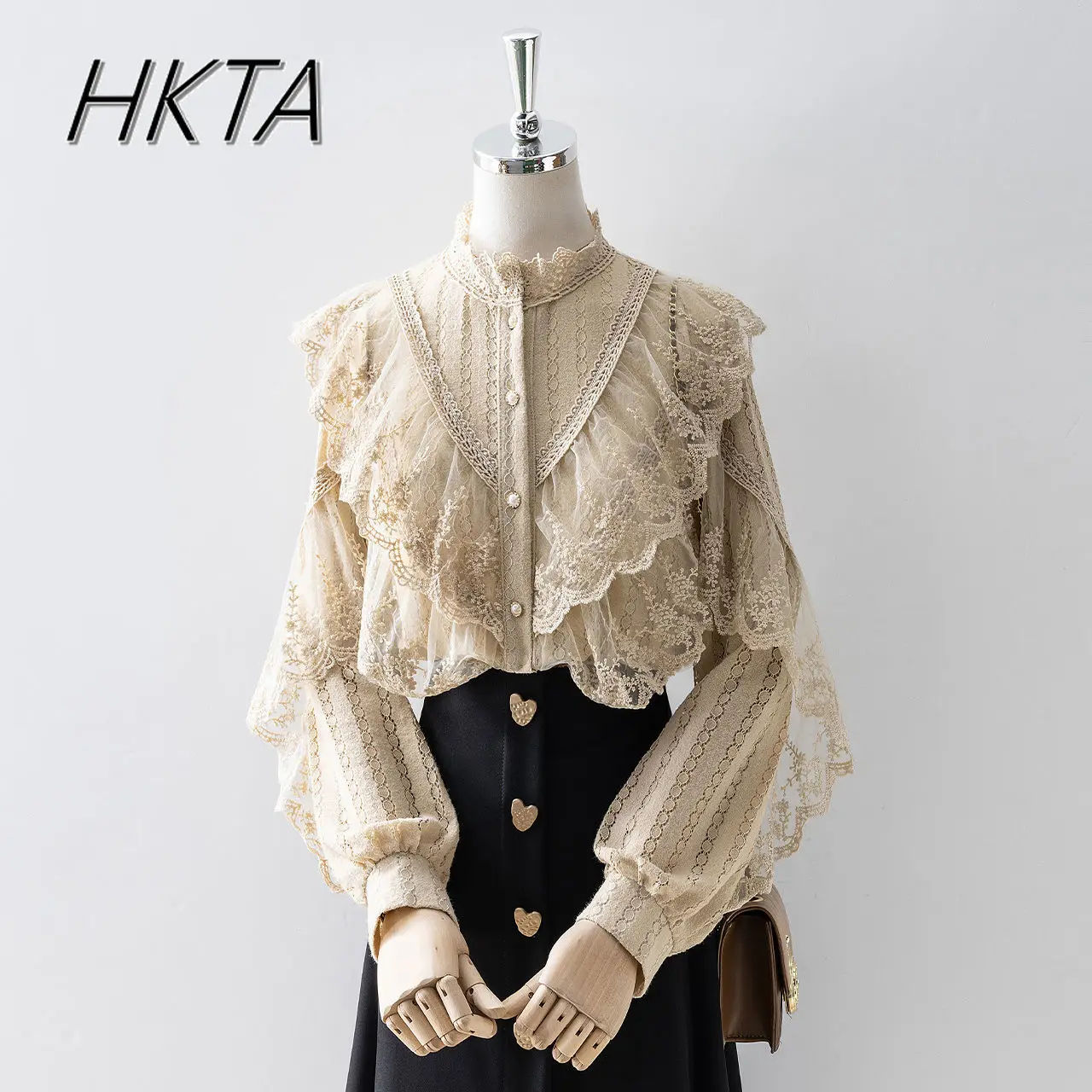 Camisa Original de Lolita para Mujer y niña, Camisas de encaje con volantes de color caqui, novedad de verano 2021, blusa de manga larga para Mujer, Camisas de nicho para Mujer