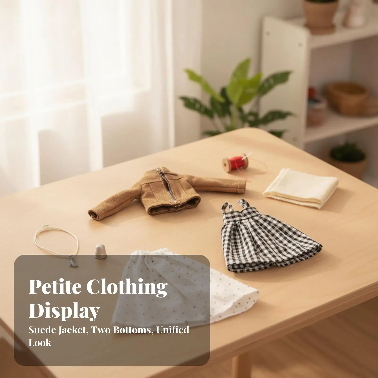 Faux Suede Doll Jacket Outfit Set with Pleated Skirts and Necklace for 20cm Plush Dolls Clothes