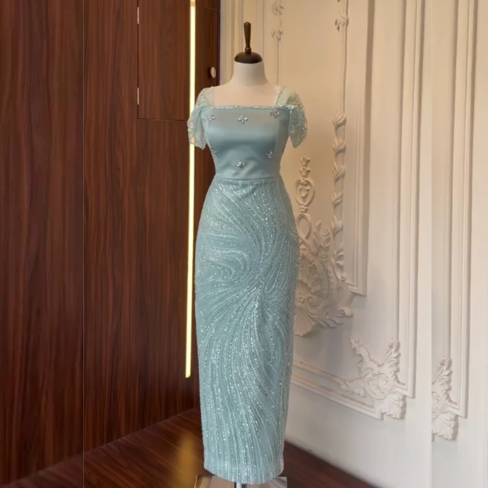 

Customized Charmeuse SequinedvSparkle Square Neck Midi Dresses Bespoke Occasion Luxury Evening Party Gown Elegant Gorgeous