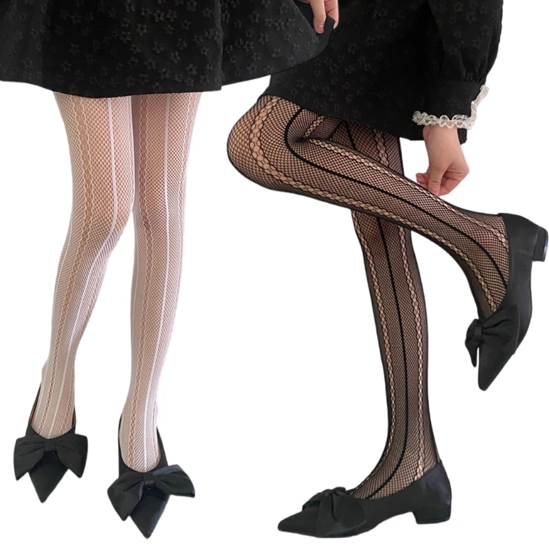 Classical Fishnet Tights for Women High Stretch Vertical Striped Mesh Pantyhose