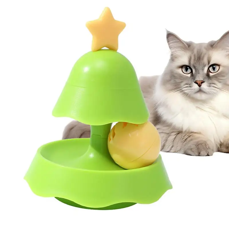 Cat Tower Roller Toy Cat Teaser Toys Christmas Tree Cat Turntable Balls Cat Roller Toys Interactive 2 Layers Catnip Toys For