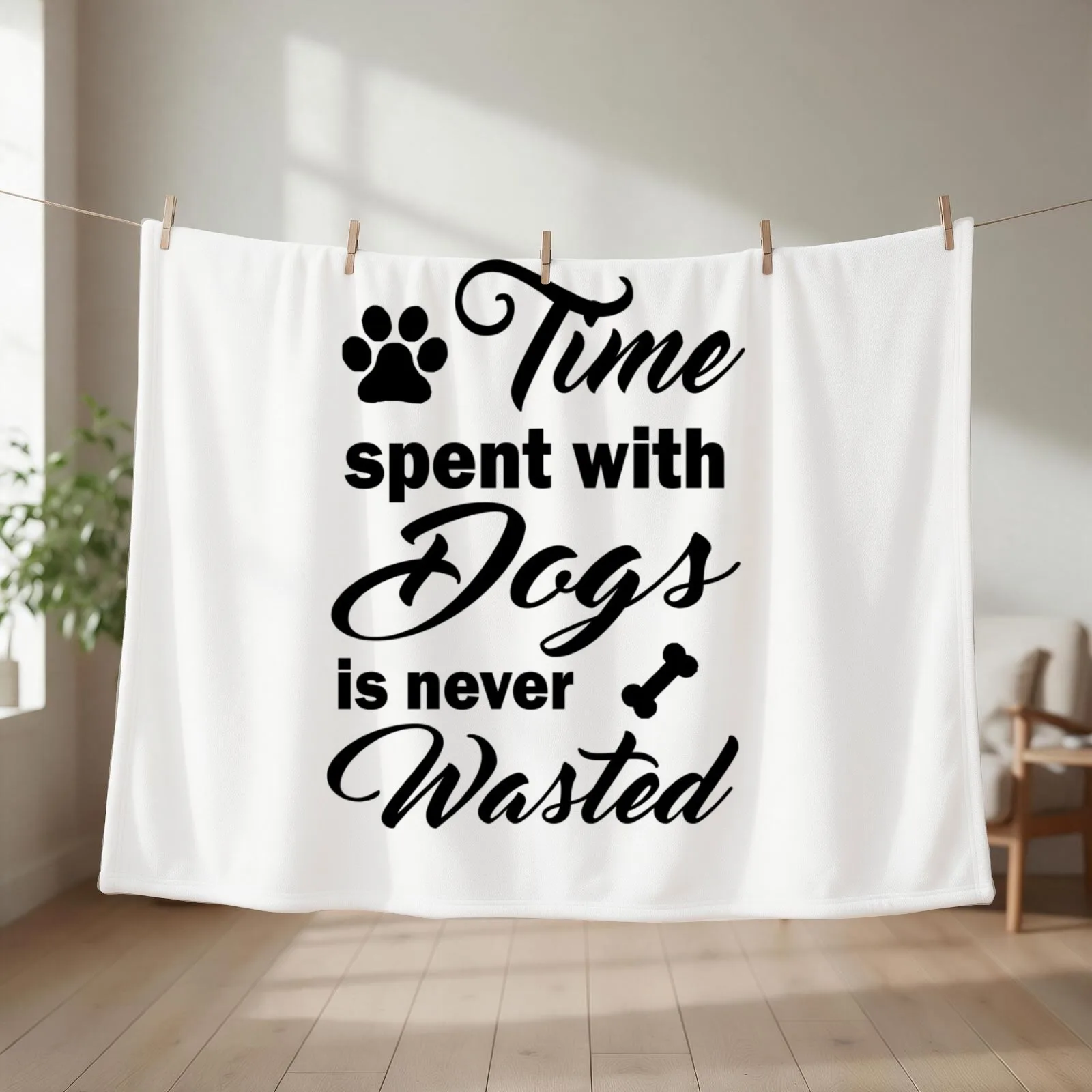 Time Spent With Dogs Is Never Wasted Throw Blanket couch cozy soft plush fuzzy picnic outdoor blanket