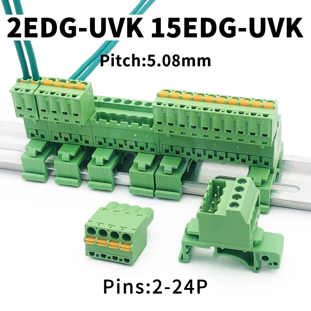 

(5 pcs) KF 2EDG-UVK-5.08mm Solderless Rail Plug-in 15EDG-UVK Butt Socket 2EDGKD 5.08 with Spring Plug Terminal Block 2-24Pin
