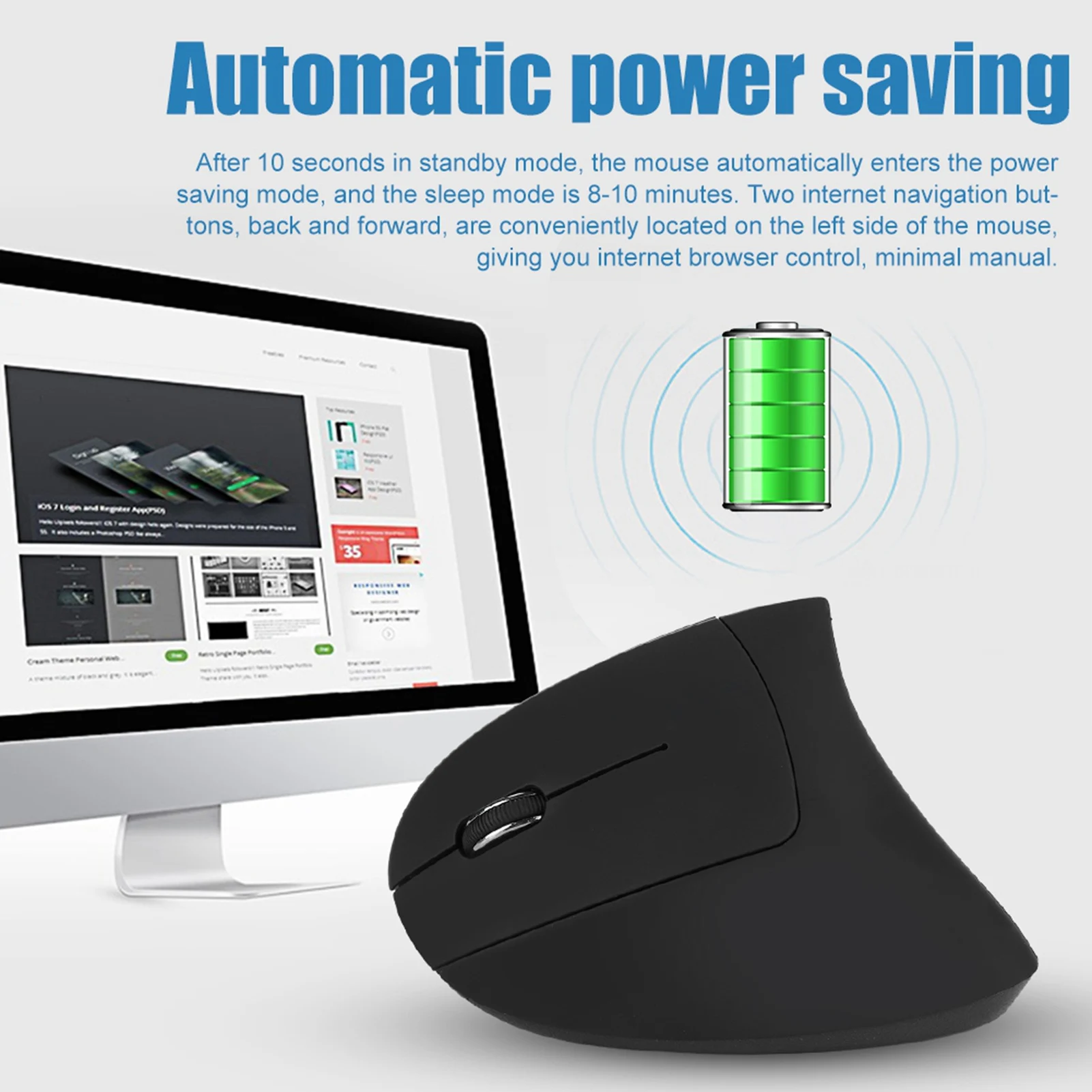 Ergonomic Mouse 2.4GHz Wireless Mouse Left Handed USB Vertical Optical Mouse DPI Adjustable for Laptop PC Computer