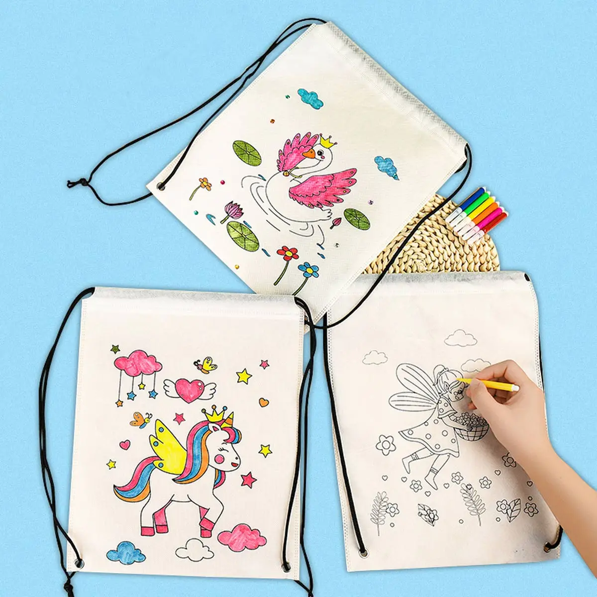 

10PCS DIY Graffiti Children Backpacks Kindergarten Educational Puzzle Toy Parent-child Activities Painting Material Package Gift