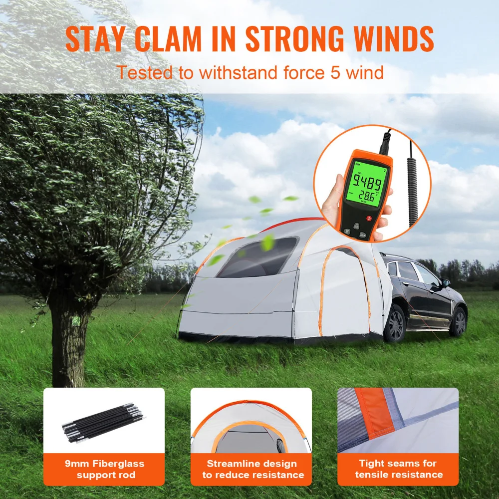

SUV Camping Tent, 8'×8' Truck Tailgate Tent, PU2000mm Double Layer with Rainfly & Carry Bag, Fits 6-8 People