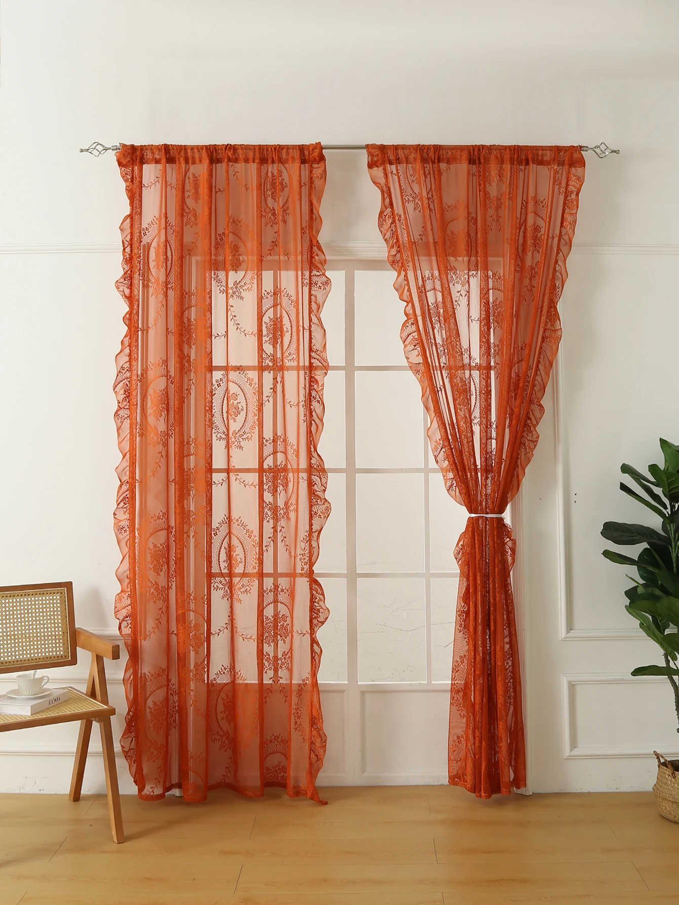 78-Zoll-Vorhänge mit orangefarbener Spitze, rund, Spiegelstange, Taschenvorhänge, Wohnzimmer, Schlafzimmer, Balkon, Zuhause, Vorhänge, Dekoration, Party, Urlaub, Vorhang – Detail 3