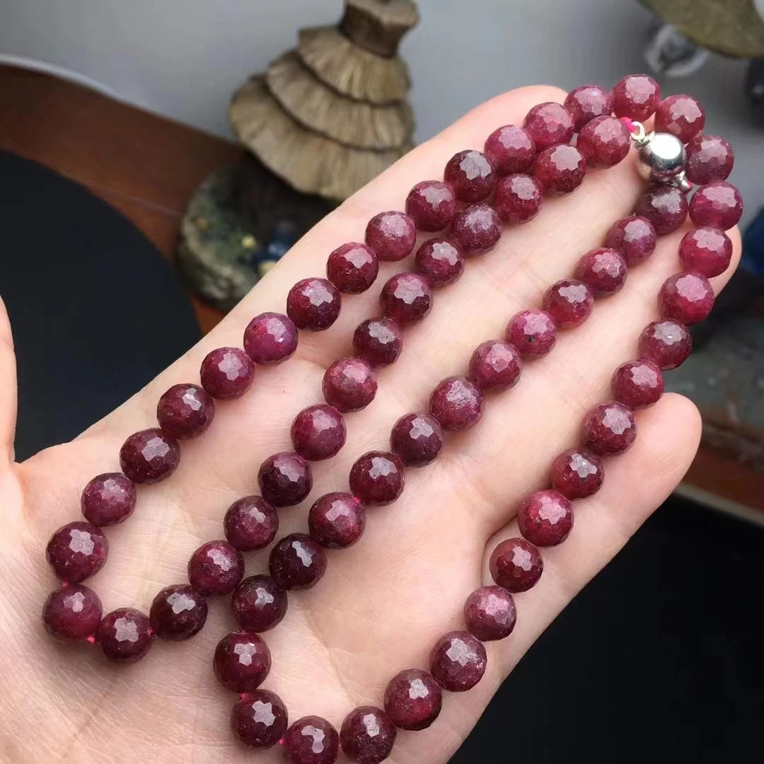 Natural Red Ruby Gemstone Faceted Cut Beads Necklace 8mm Stretch Ruby Pendant Rare For Women Fine Jewelry AAAAA