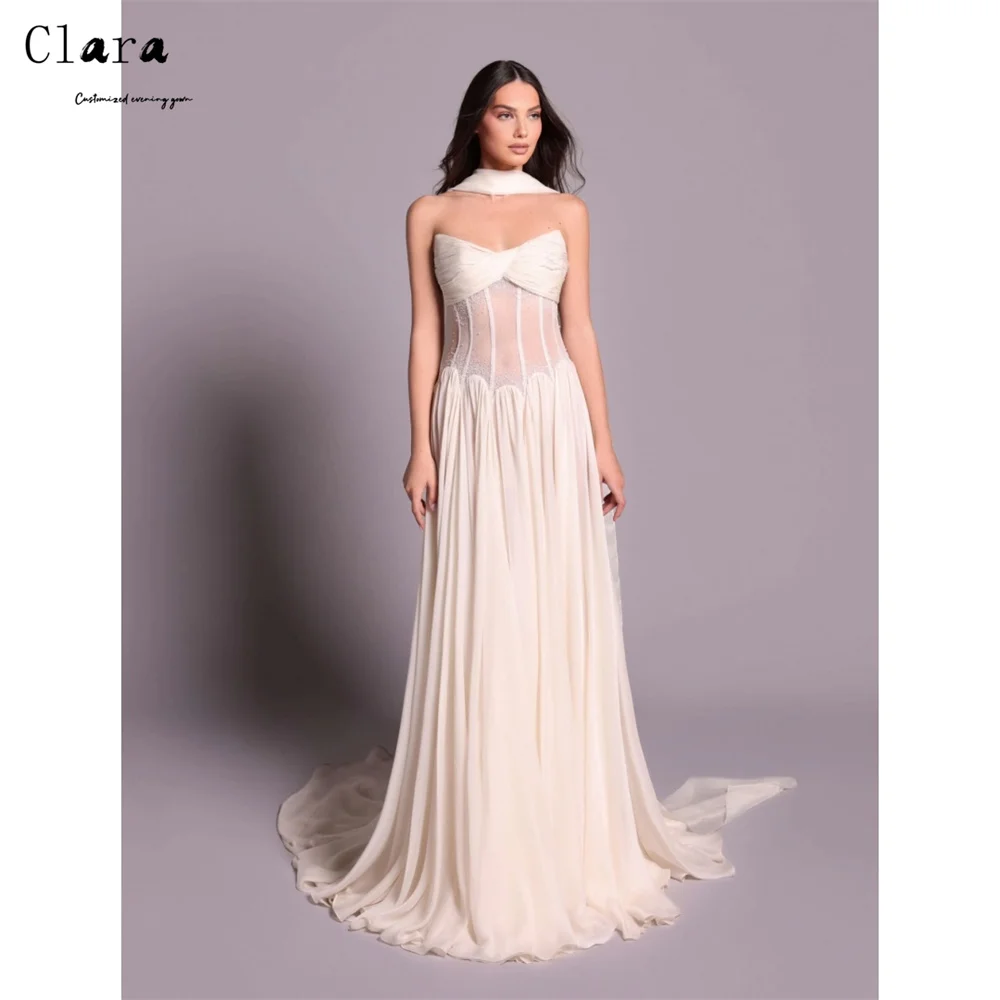 

Элегантное вечернее платье Clara Custom белого цвета с открытыми плечами и вырезом «сердечко», А-силуэт, для женщин, роскошное вечернее/торжественное платье 2026 года