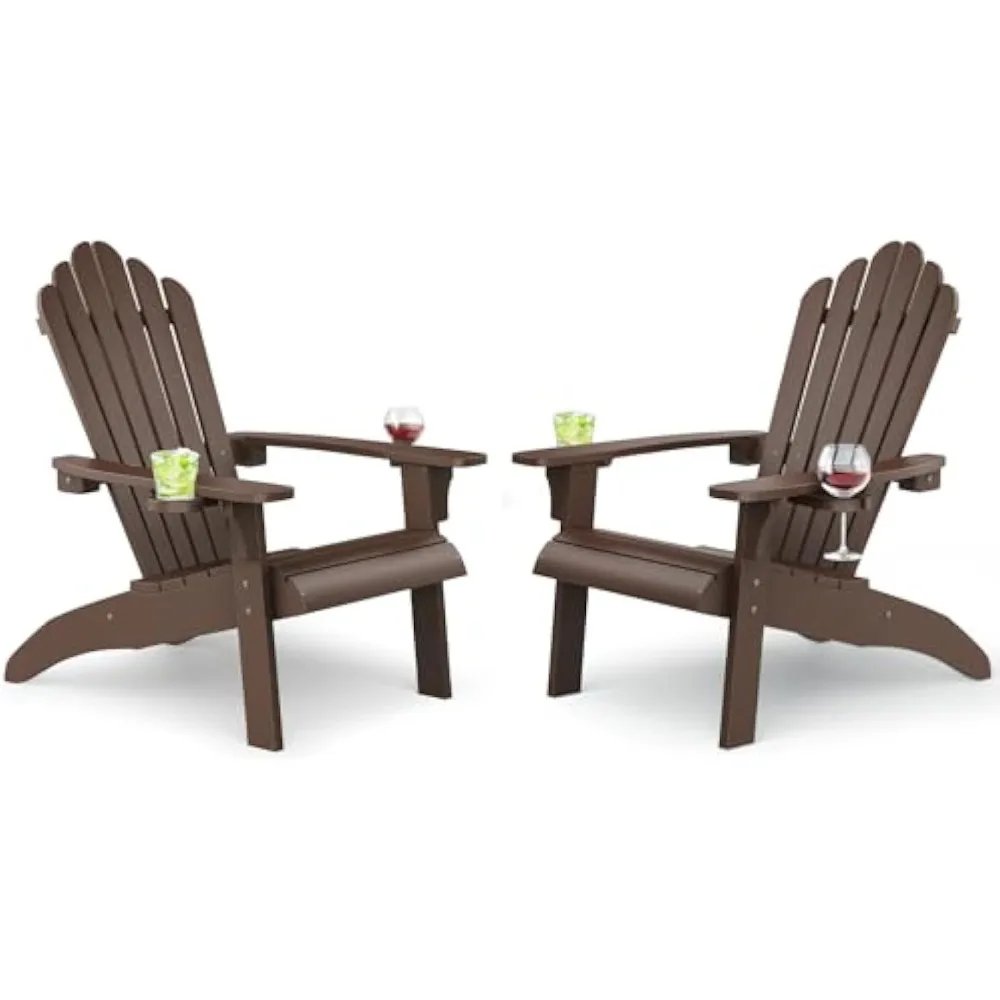 Chairs Set of 2, Outdoor Fire Pit Chair with Cup Holder, Adirondack Patio Chair Weather Resistant for Outside,Porch,Lawn,Coffee