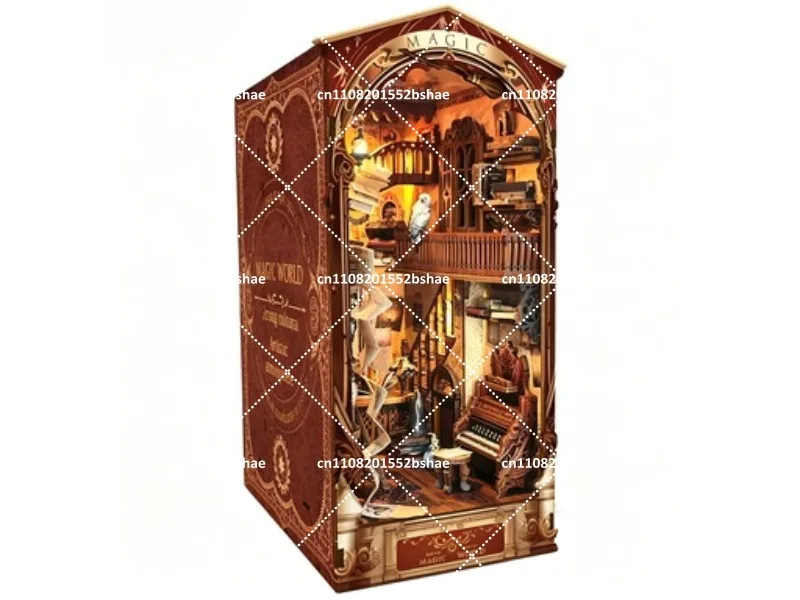 Miniature Wooden Book Nook Kit Magic Night Lane 3D Puzzle Light Up Bookshelf Decor Home Gift