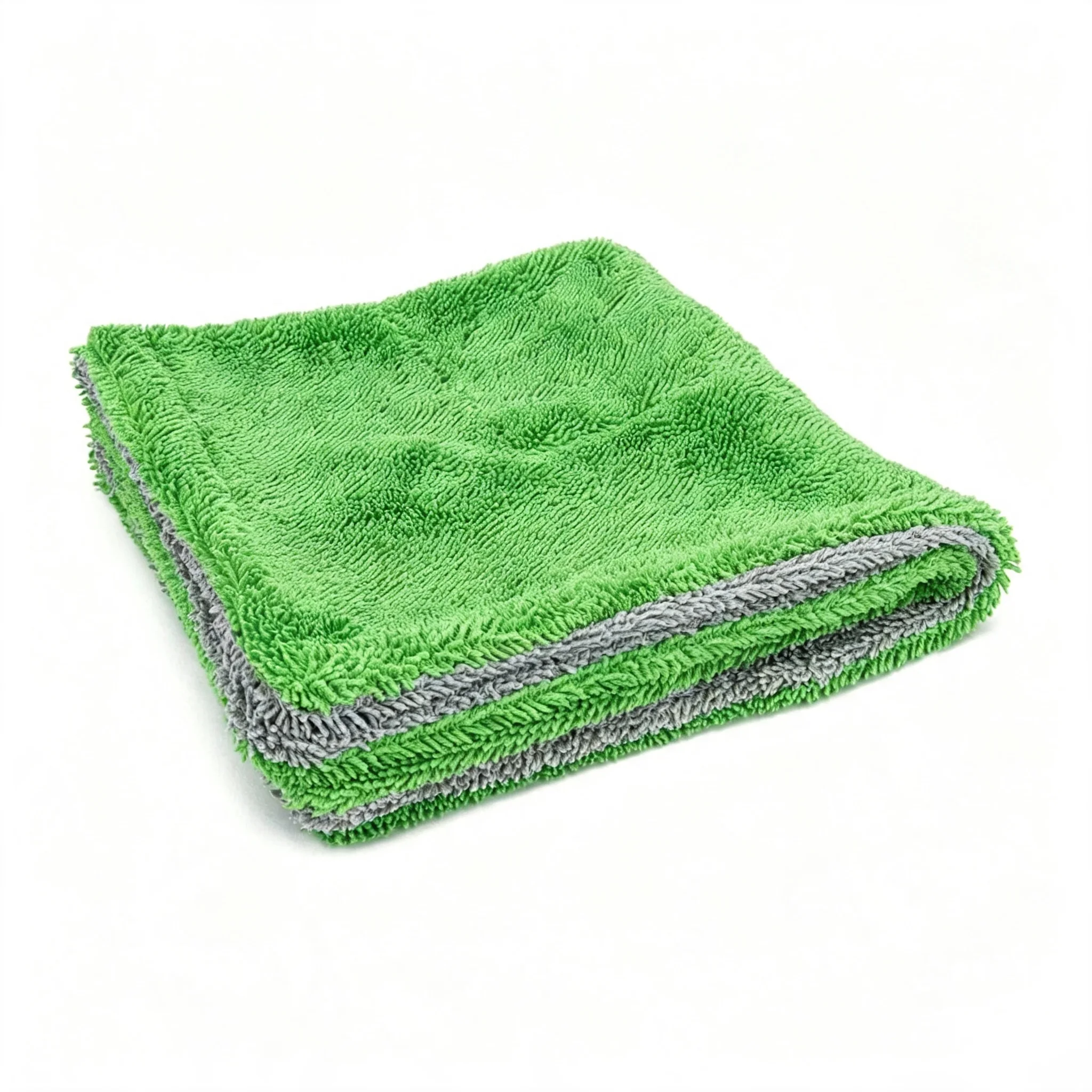 Green Grey Twisted Loop Microfiber Cleaning Towel Lint Free High Water Absorb Car Interior Exterior Drying Cloth