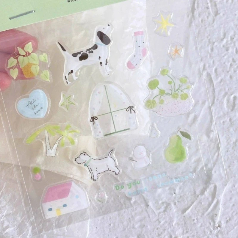 Spring Theme Spotted Dog 3D Jelly Relief Stickers, INS Style Korean Cartoon Waterproof DIY Stickers for Phone Laptop Notebook