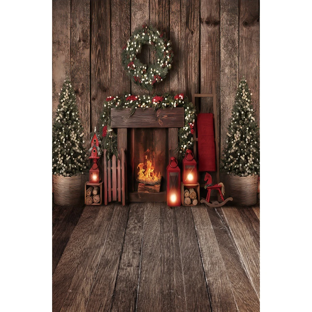 Laeacco Winter Christmas Fireplace Photography Backdrop Interior Vintage Xmas Stockings Kids Family Party Portrait Background