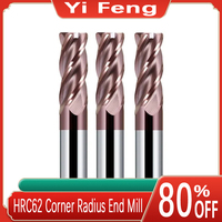 HRC62 Corner Radius End Mill CNC R Bull Nose Milling Cutter Metal Router Tungsten Carbide Steel Tool R0.5 R1 4Flutes