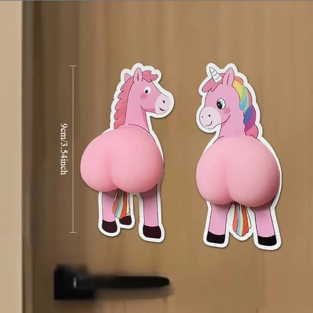 2‑Pack 3D Unicorn Butt Stickers, Funny Self‑Adhesive Bumper Stickers, Cute Cartoon Unicorn Decals for Car Door Fridge Wall