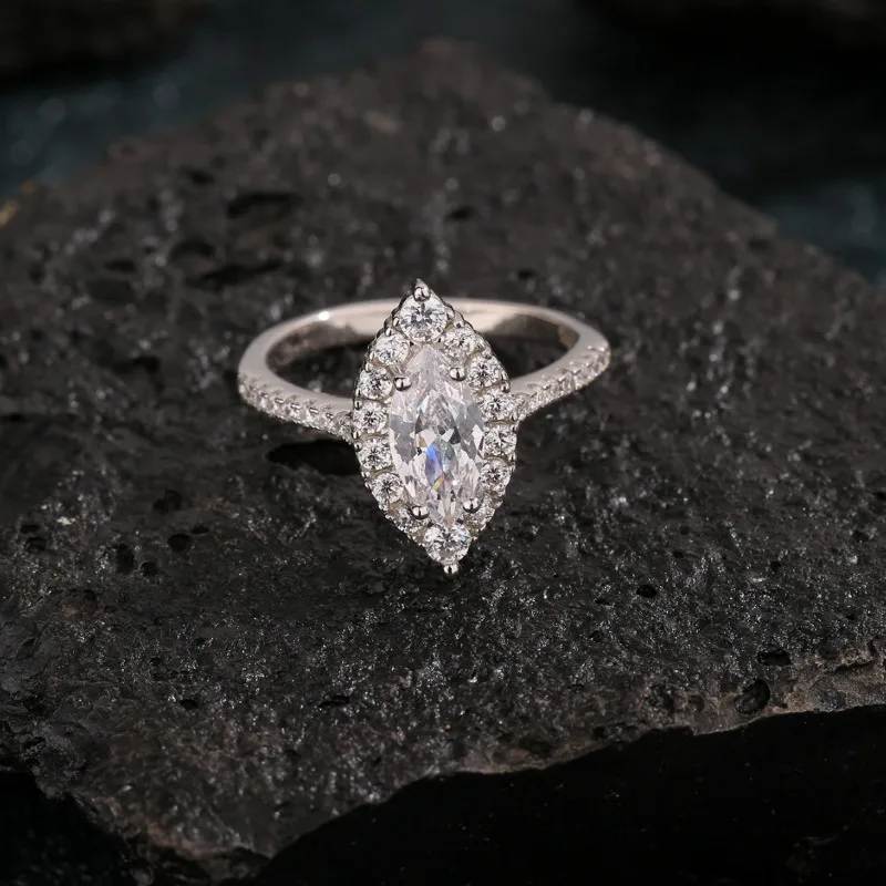 جديد S925 فضة عين الحصان الأبيض الزركون الماس مرصع خاتم أنيق شخصية خاتم الزواج خاتم المرأة بسيط