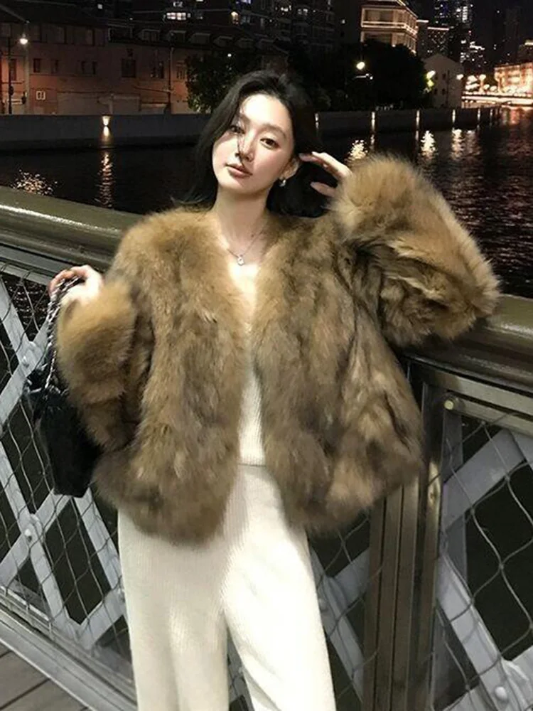 Femmes hiver Chic fausse fourrure manteau mince à manches longues élégant fausse renard veste mode coréenne douce femme chaud tout Match hauts vêtements d'extérieur