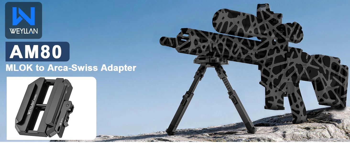 WEYLLAN AM80 MLOK Adapterhalterung ARCA-Zweibeinadapter mit Sicherheitsverriegelungshebel Werkzeuglose Spannungsverstellung Anti-Rotations-Sicherungsmutter – Detail 1