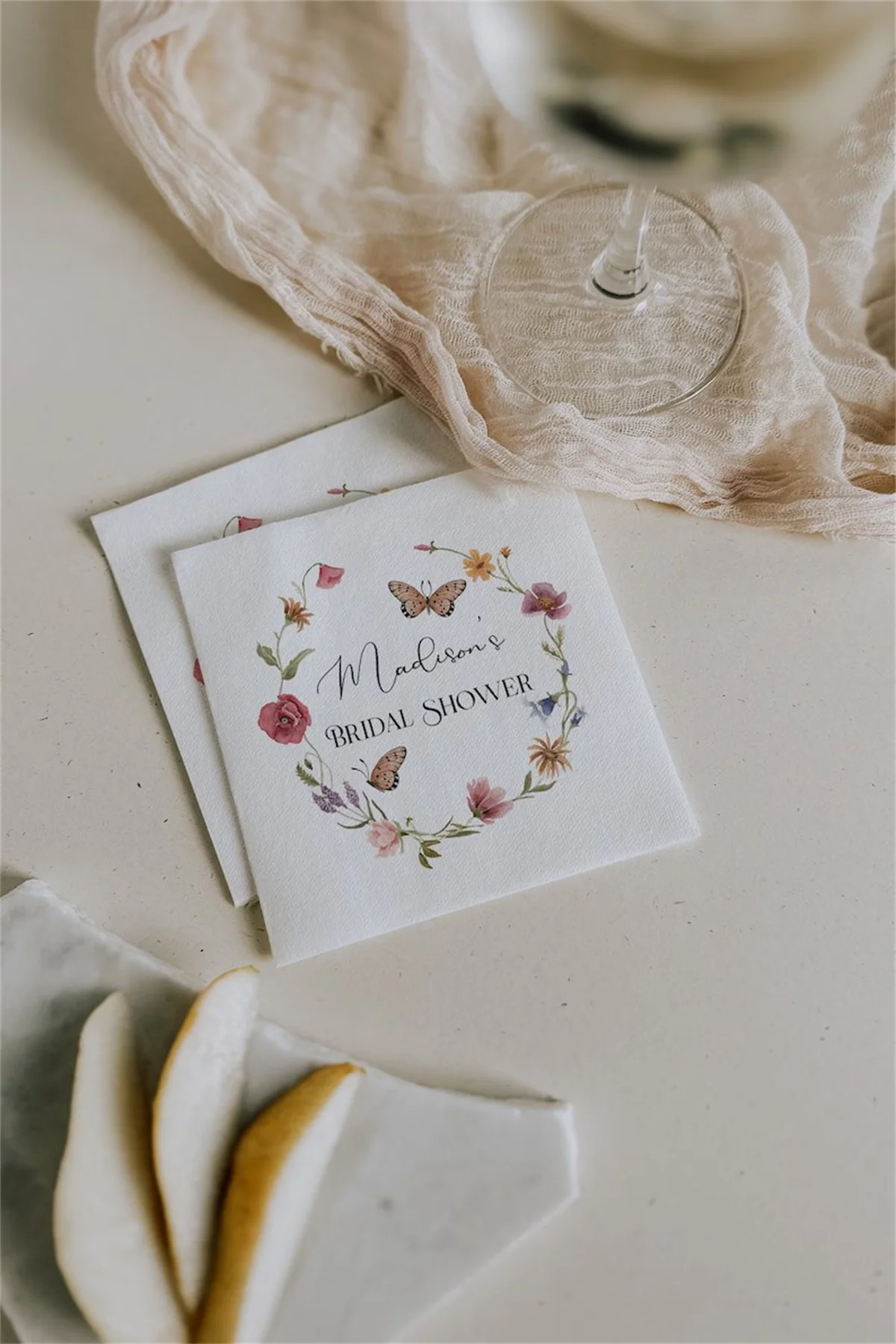 

50 PCS Wildflower Bridal Shower Custom Printed Napkins | Personalized Bridal Shower Napkins | Colourful Floral Table Napkin Deco