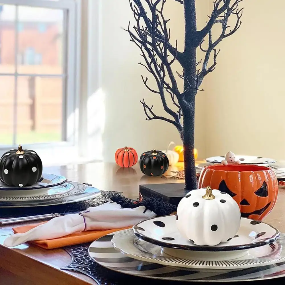 Artificial Pumpkin Set Halloween Artificial Pumpkin Decorations for Home Table Tiered Tray 6 Pcs Black White Pumpkins for Desk