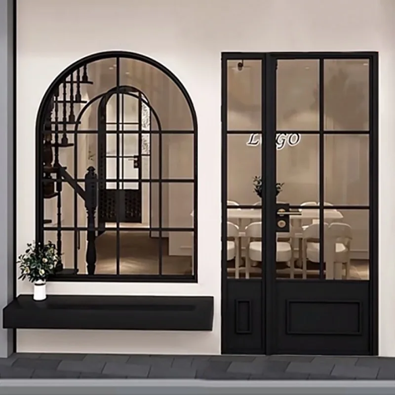 

French vintage wrought iron glass door sho milk tea shop clothing shop café studydoarch