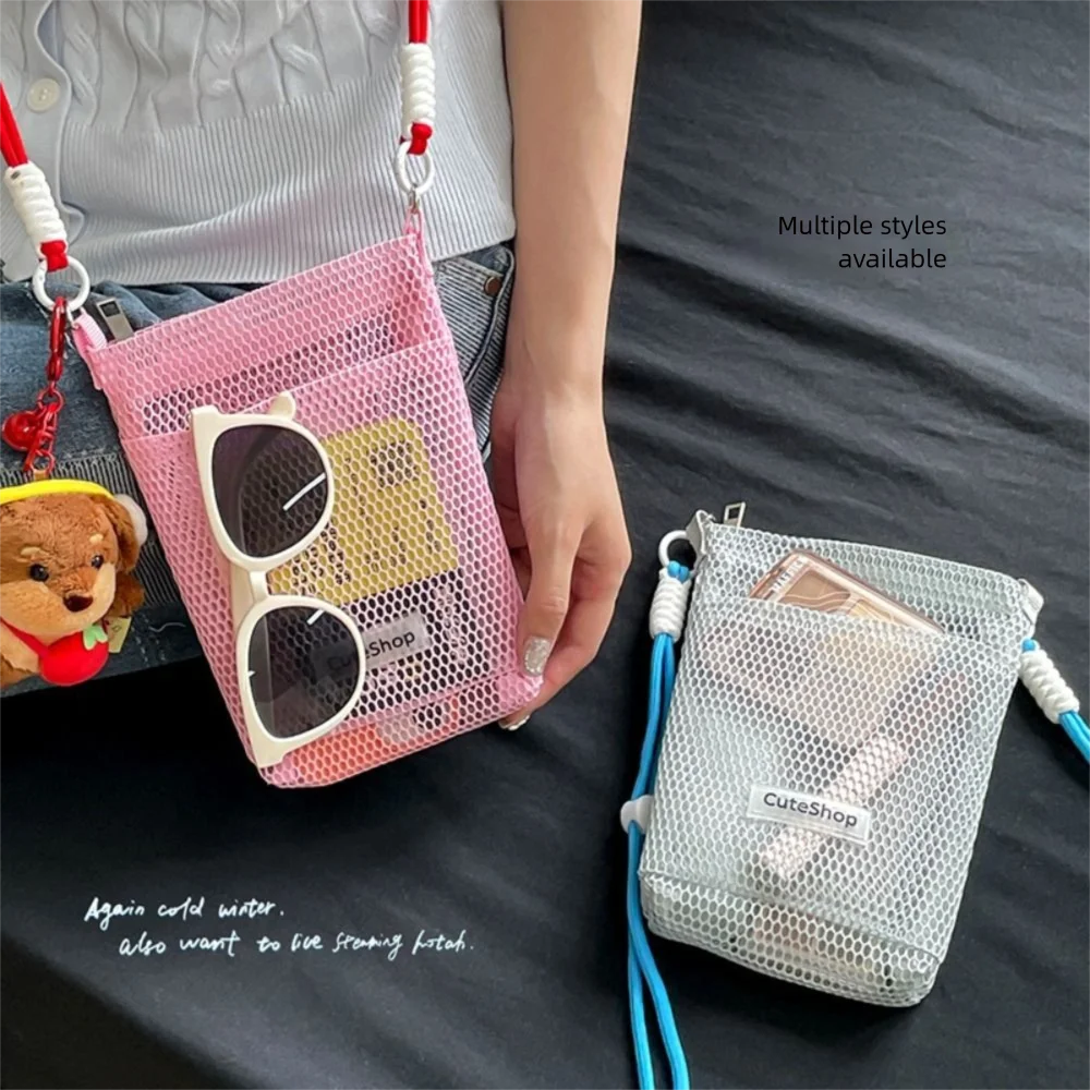 

New Portable Small Hollow Mesh Bag Versatile Storage Hanging Bag Messenger Bag for Women Large Capacity Mini Mobile Phone Bags
