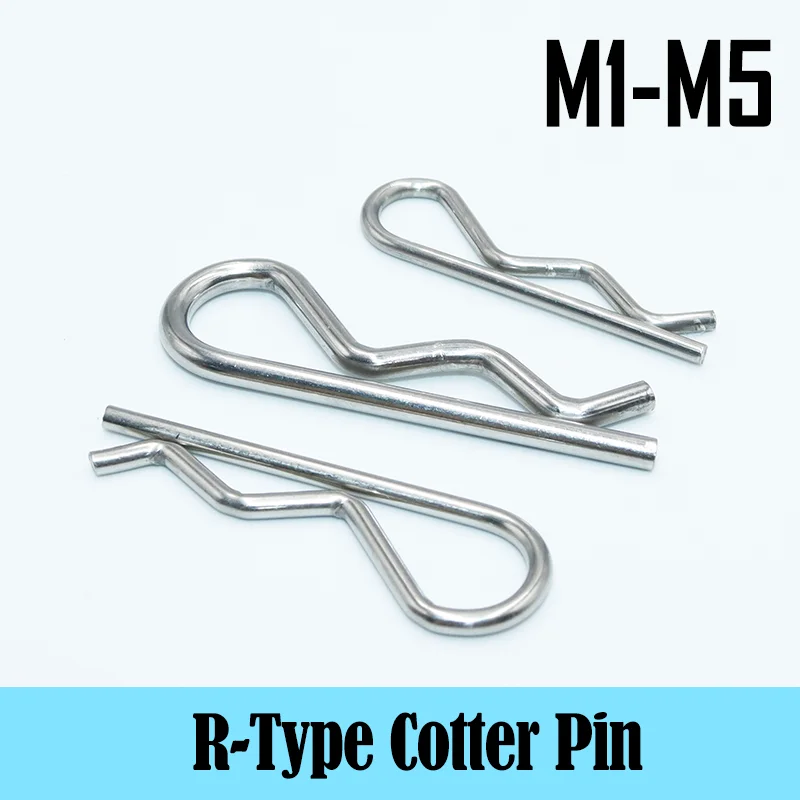 304 Stainless Steel R Type Spring Cotter Pin Wave Shape Split Clip Clamp Hair Tractor Pin Diameter = 1 to 5mm for Repairing Car