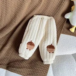 MILANCEL 0-6 Y Winter New Children's Pants Boys Solid Color Thickened Trousers Girls Cute Hazelnut Casual Warm Pants