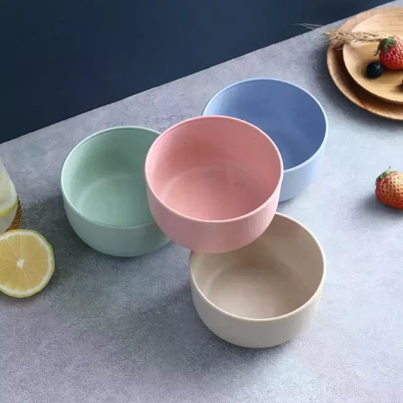 Solid Color Wheat Straw Bowl Fruit Vegetable Dessert Rice Bowl Lightweight Food Bowls Household Kitchen Dining Tableware