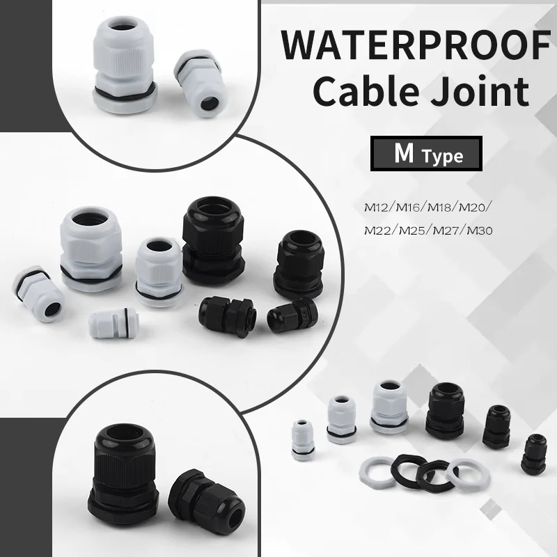 

10Pcs IP68 Waterproof Cable Gland M12/M16/M18/M20/M22/M25/M27/M30 3.5-22mm Cable Diameter White Black Nylon Plastic Connector