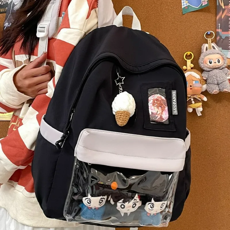 Минималистичный рюкзак большой вместимости. Модная однотонная универсальная нейлоновая сумка. Симпатичная свежая ниша и персонализированный рюкзак.