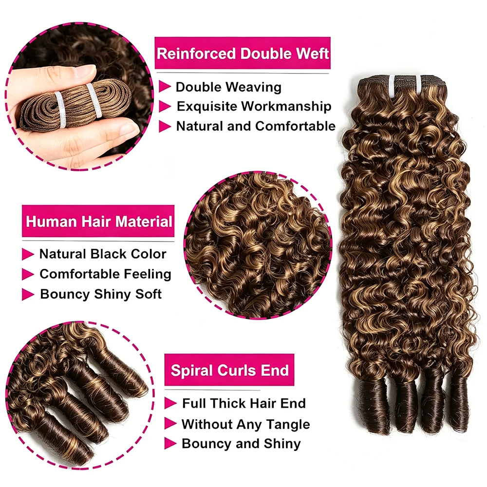 Highlight Color Burmese Curly Hair Bundles Human Hair 3C 4A Colored Burmese Curly Bundles With Spiral Curl Vietnamese Raw Hair