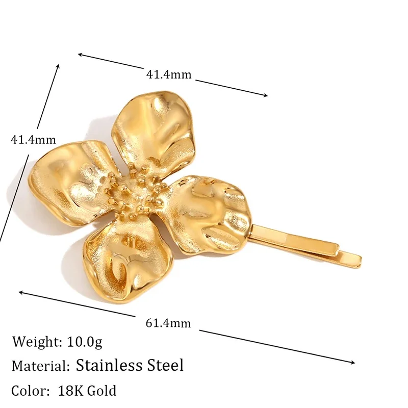 PRISCA | Women Stainless Steel Floar Hair Clip.18K Gold Waterproof Charm. Elegant Costume Jewelry. 2024