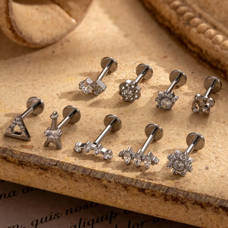 1PC G23 Titanium Piercing Labret Stud Horse Eye Flower CZ Internal Thread Lip Ear Lobe Stud Helix Conch Tragus Piercing Jewelry