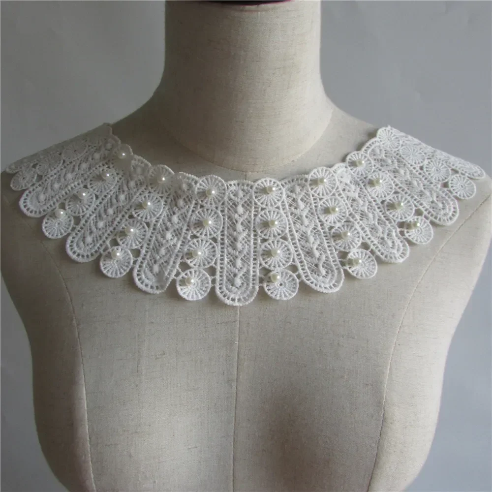 Fashion Style Embroidery DIY ABS Pearl Lace Neckline Sewing Lace Collar Decoration Bride Wedding Dress Costume Decal