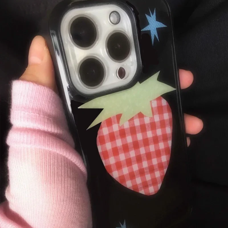 Coreano ins estilo retro doce morango menina caso de telefone para iphone 16 15 14 13 12 11 pro max xr xs max 7 8 plus mini y2k capa