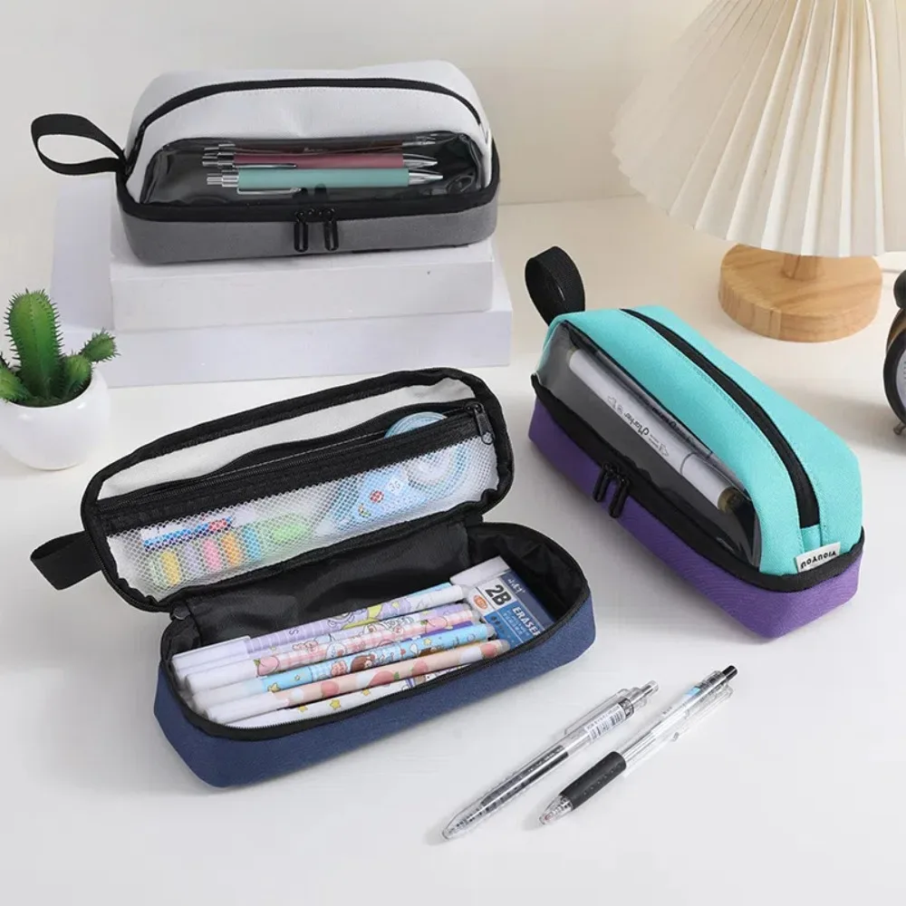 人格キャンバス文具バッグ大容量学生ペンポーチ学用品多層鉛筆ケース署名